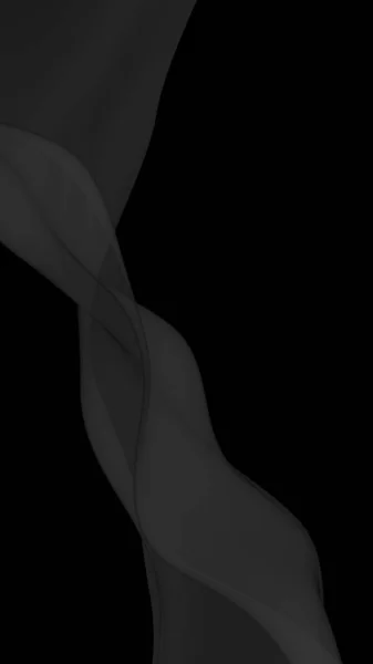 Black abstract background. Fluttering black scarf. Waving on wind black fabric. Vertical orientation. 3D illustration