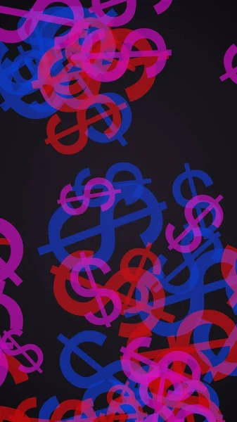 Signos Dólar Translúcidos Multicolores Sobre Fondo Oscuro Tonos Rojos Ilustración — Foto de Stock