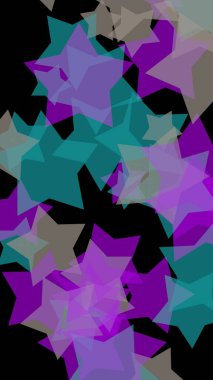 Koyu renkli yarı saydam yıldızlar. Dikey görüntü yönlendirmesi. 3d illüstrasyon