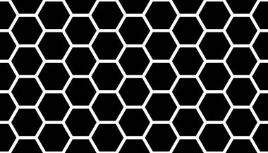 Siyah arka planda beyaz bal peteği. Kusursuz bir doku. İzometrik geometri. 3B illüstrasyon