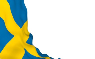 İsveç bayrağı. İsveç Krallığının resmi devlet sembolü. Bayrağın kenarlarına kadar uzanan sarı İskandinav haçı olan mavi bir tarla. 3d illüstrasyon