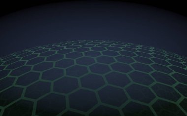 Çok katmanlı petek küresi, koyu arka planda mor, sosyal ağ, bilgisayar ağı, teknoloji, küresel ağ. 3d illüstrasyon