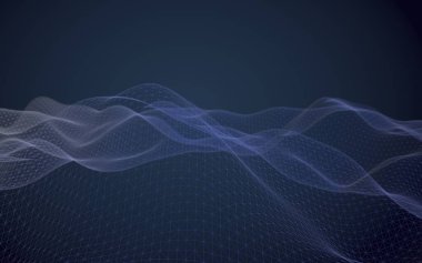 Karanlık bir arka plan üzerinde soyut manzara. Siber uzay donanması mavi ızgara. merhaba teknoloji ağı. 3d illüstrasyon