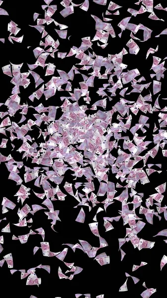 Літаючі Банкноти Євро Ізольовані Темному Фоні Гроші Літають Повітрі 500 — стокове фото