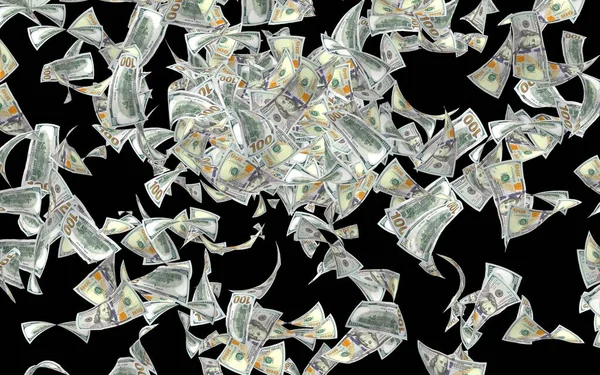 Fliegende Dollarnoten Isoliert Auf Dunklem Hintergrund Geld Liegt Der Luft — Stockfoto