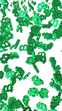 Beyaz arka planda dijital para birimi sembolü Bitcoin. Bitcoin düşüşü. Sanal ekranda kripto para birimi grafiği. İş, finans ve teknoloji kavramı. 3B illüstrasyon