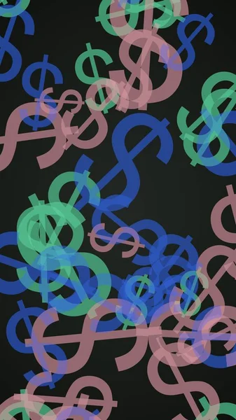 Mångfärgade Genomskinliga Dollartecken Mörk Bakgrund Gröna Toner Illustration — Stockfoto