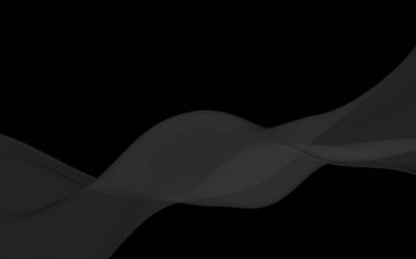 Siyah soyut arka plan. Kanat çırpan siyah eşarp. Rüzgâr siyah kumaşında sallanıyor. 3B illüstrasyon