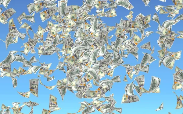 Flying Dollars Bankbiljetten Geïsoleerd Een Blauwe Achtergrond Geld Vliegt Lucht — Stockfoto