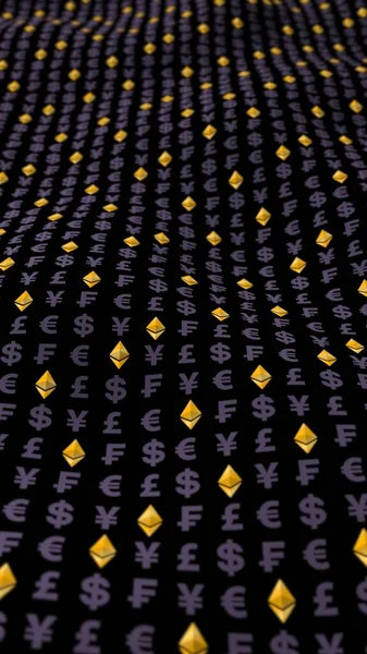 Ethereum Klasyczne Waluta Ciemnym Tle Cyfrowy Symbol Kryptograficznego Efekt Fali — Zdjęcie stockowe