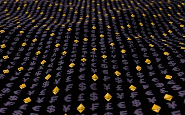 Ethereum Clásico Moneda Sobre Fondo Oscuro Símbolo Criptográfico Digital Efecto —  Fotos de Stock