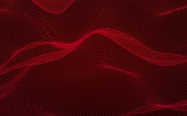 Kırmızı arka planda soyut manzara. Siber uzay şebekesi. merhaba teknoloji ağı. 3d illüstrasyon