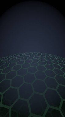 Çok katmanlı petek küresi, siyah arka planda mavi, sosyal ağ, bilgisayar ağı, teknoloji, küresel ağ. 3d illüstrasyon