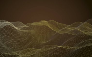 Karanlık bir arka plan üzerinde soyut manzara. Siber uzay turuncu şebekesi. merhaba teknoloji ağı. 3d illüstrasyon