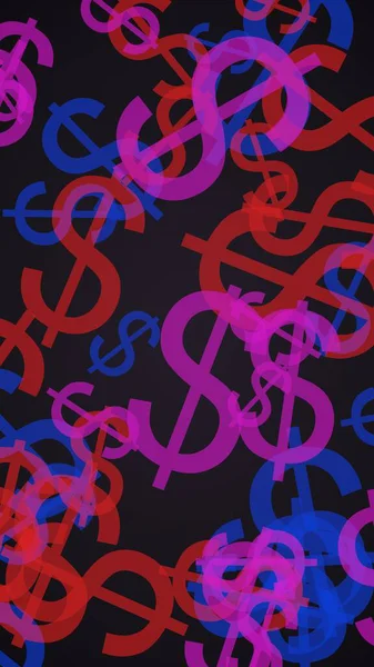 Signos Dólar Translúcidos Multicolores Sobre Fondo Oscuro Tonos Rojos Ilustración — Foto de Stock