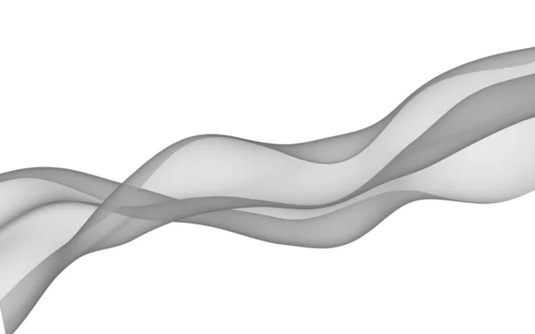 摘要灰浪 栅格空气背景 白色背景上明亮的灰色缎带 灰色围巾 抽象的灰色烟雾 3D插图 — 图库照片