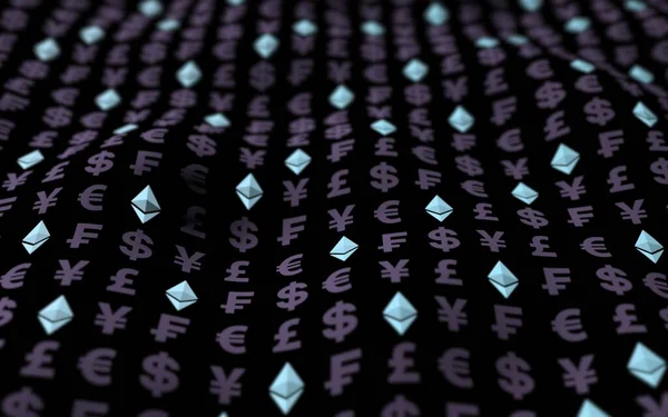 Ethereum Cristal Moeda Fundo Escuro Símbolo Moeda Criptomoeda Digital Conceito — Fotografia de Stock