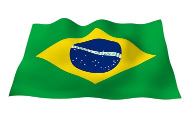 Brezilya bayrağı sallayarak. Ordem e Progresso. Sipariş ve ilerleme. Rio de Janeiro. Güney Amerika. Devlet sembolü. 3D çizim