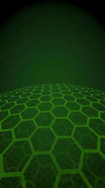 Bal peteklerinin çok katmanlı küresi, koyu arkaplanda sarı, sosyal ağ, bilgisayar ağı, teknoloji, küresel ağ. 3B illüstrasyon