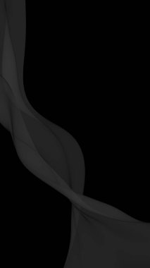 Siyah soyut arka plan. Kanat çırpan siyah eşarp. Rüzgâr siyah kumaşında sallanıyor. Dikey oryantasyon. 3B illüstrasyon