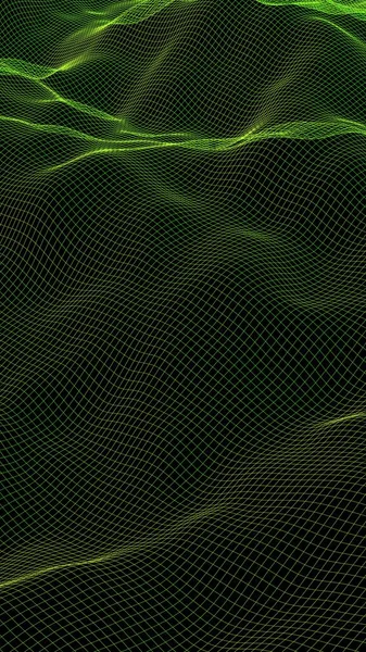 Streszczenie Tła Krajobrazu Zielona Siatka Cyberprzestrzeni Sieć Tech Ilustracja — Zdjęcie stockowe