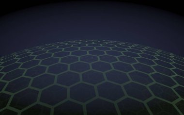 Çok katmanlı petek küresi, koyu arka planda mor, sosyal ağ, bilgisayar ağı, teknoloji, küresel ağ. 3d illüstrasyon