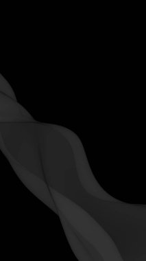 Siyah soyut arka plan. Kanat çırpan siyah eşarp. Rüzgâr siyah kumaşında sallanıyor. Dikey oryantasyon. 3B illüstrasyon