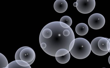 Karanlık arka plan ve aydınlık kabarcıklar. Duvar kağıdı, balonlu doku. 3B illüstrasyon