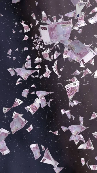 Fliegende Euro Banknoten Auf Einem Sternenhintergrund Weltall Geld Fliegt Den — Stockfoto