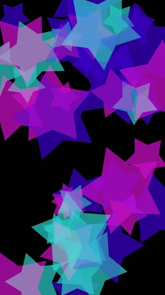 暗い背景に多色の半透明の星 垂直方向のイメージの向き 3Dイラスト — ストック写真