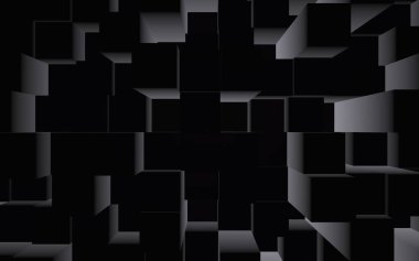 Soyut koyu zarif küp geometrik arka plan. Kaotik olarak gelişmiş dikdörtgen çubuklar. 3d Rendering, 3d illüstrasyon