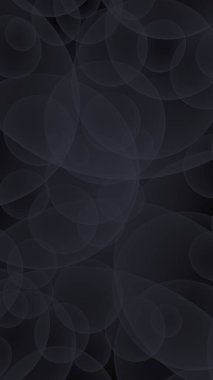 Soyut siyah arkaplan. Koyu şeffaf baloncuklu arkaplan. Dikey oryantasyon. 3B illüstrasyon