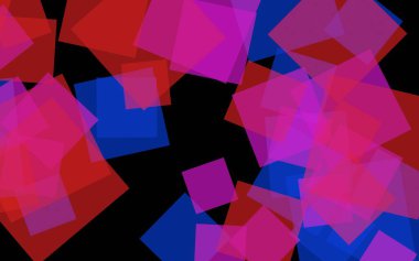 Koyu arka plan üzerinde çok renkli yarı saydam kareler. Pembe tonları. 3d illüstrasyon