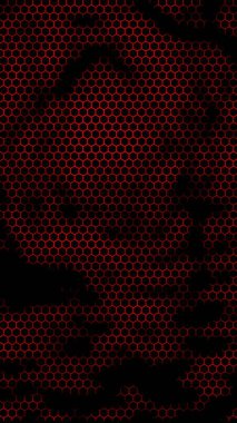 Kırmızı arka plandaki petek. Çokgen in perspektif görünümü petek gibi görünüyor. Biyometrik geometri. 3d illüstrasyon