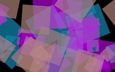 Koyu arka plan üzerinde çok renkli yarı saydam kareler. Pembe tonları. 3d illüstrasyon