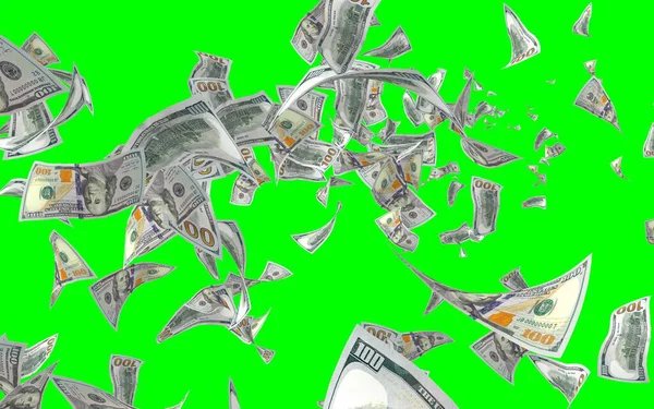 Billets Volants Dollars Isolés Sur Chromakey Argent Vole Dans Les — Photo