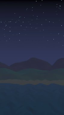 Yıldızlı aysız gökyüzü. Sahilde dalgalarla okyanus kıyısı. Dalgalar ile Ada plaj cenneti. Tatil, yaz, rahatlama. Deniz manzarası, deniz kıyısı. Minimalist manzara, ilkellik. 3d illüstrasyon