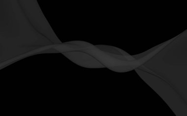 Siyah soyut arka plan. Kanat çırpan siyah eşarp. Rüzgâr siyah kumaşında sallanıyor. 3B illüstrasyon