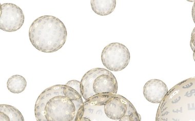 Bitcoin ekonomik mali balonu. kripto para birimi 3d illüstrasyon. İş konsepti. Beyaz arka planda altın kabarcıklar. Bit, Sikke, madencilik kavramı