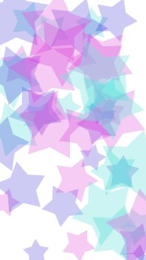 Beyaz arka plan üzerinde çok renkli yarı saydam yıldızlar. Pembe tonları. 3d illüstrasyon