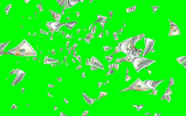 Vliegende Dollars Bankbiljetten Geïsoleerd Chromakey Het Geld Vliegt Lucht 100 — Stockfoto