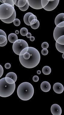 Karanlık arka plan ve aydınlık kabarcıklar. Duvar kağıdı, balonlu doku. 3B illüstrasyon