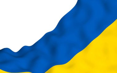 Beyaz arka planda Ukrayna bayrağı. Ulusal bayrak ve eyalet bayrağı. Mavi ve sarı iki renkli. 3 Boyutlu illüstrasyon bayrağı