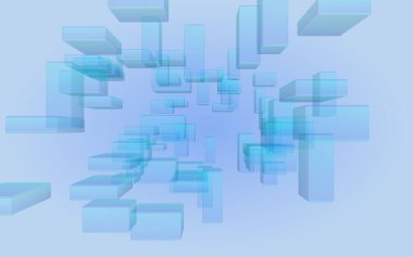 Mavi ve beyaz soyut dijital ve teknoloji arka planı. Tekrarlanan dikdörtgen desen. 3B illüstrasyon