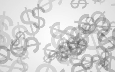 Beyaz arka planda gri yarı saydam dolar işaretleri. Kırmızı tonları. 3d illüstrasyon