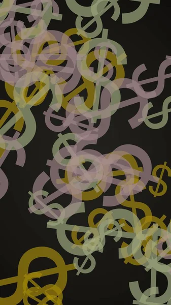 Sinais Multicoloridos Dólares Translúcidos Fundo Escuro Tons Laranja Ilustração — Fotografia de Stock