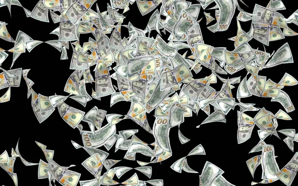 Notas Dólares Voadores Isoladas Fundo Escuro Dinheiro Está Voar 100 — Fotografia de Stock
