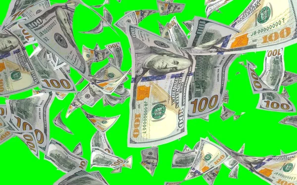 Banconote Dollari Volanti Isolate Chromakey Soldi Volano Aria 100 Banconote — Foto Stock