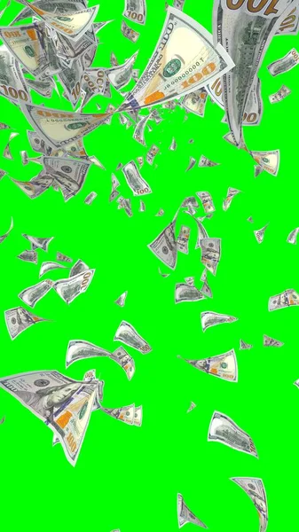 Банкноти Літаючими Доларами Ізольовані Хромакі Гроші Летять Повітрі 100 Американських — стокове фото