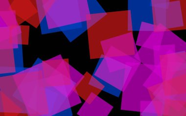 Koyu arka plan üzerinde çok renkli yarı saydam kareler. Pembe tonları. 3d illüstrasyon